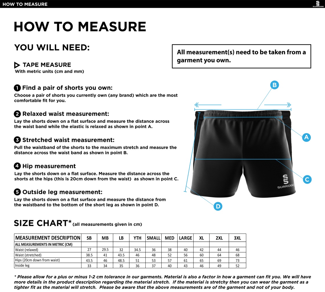 Team Greenwich - Performance Shorts - Size Guide