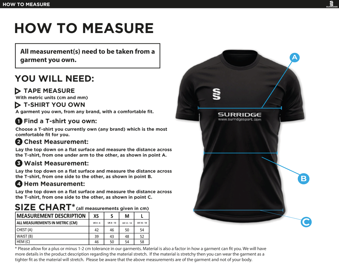 Team Greenwich - Impact T-Shirt - Women's Fit - Size Guide