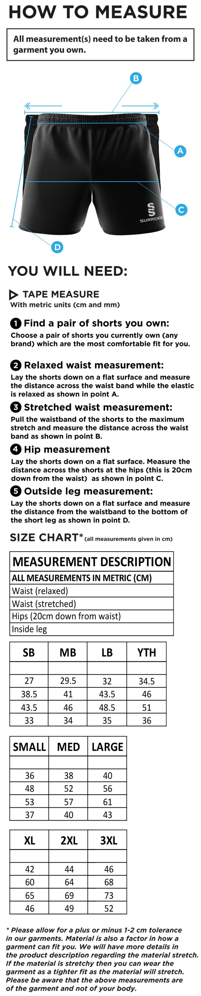 Team Greenwich - Performance Shorts - Size Guide