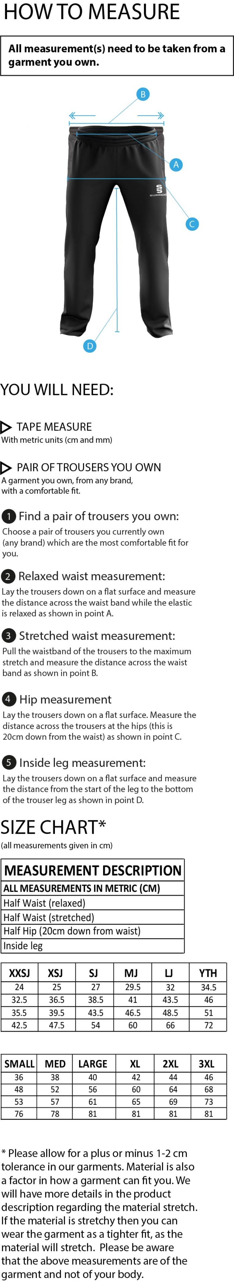 Team Greenwich - Dual Poplin Track Pant with Lycra - Unisex Fit - Size Guide