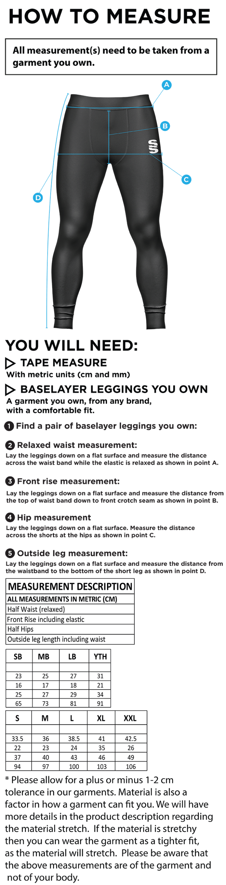 Team Greenwich - Dual Baselayer Legging - Men's Fit - Size Guide