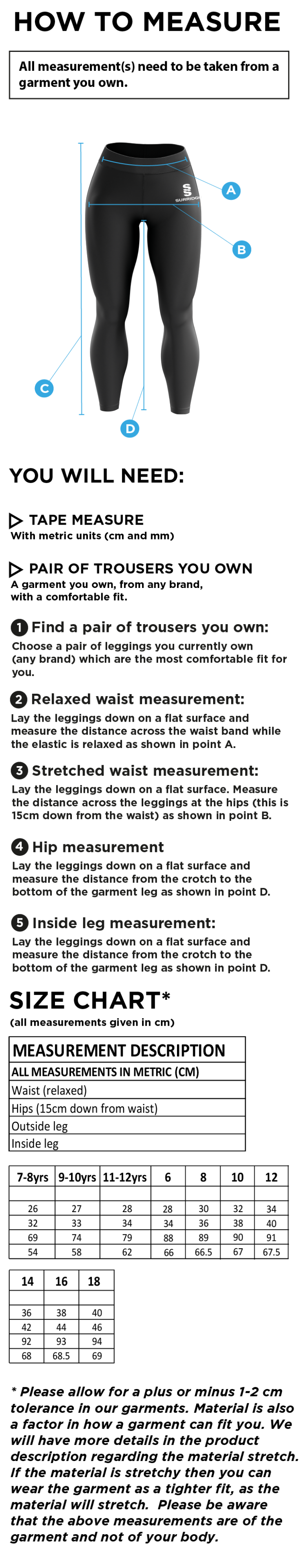 Team Greenwich - Leggings - Size Guide