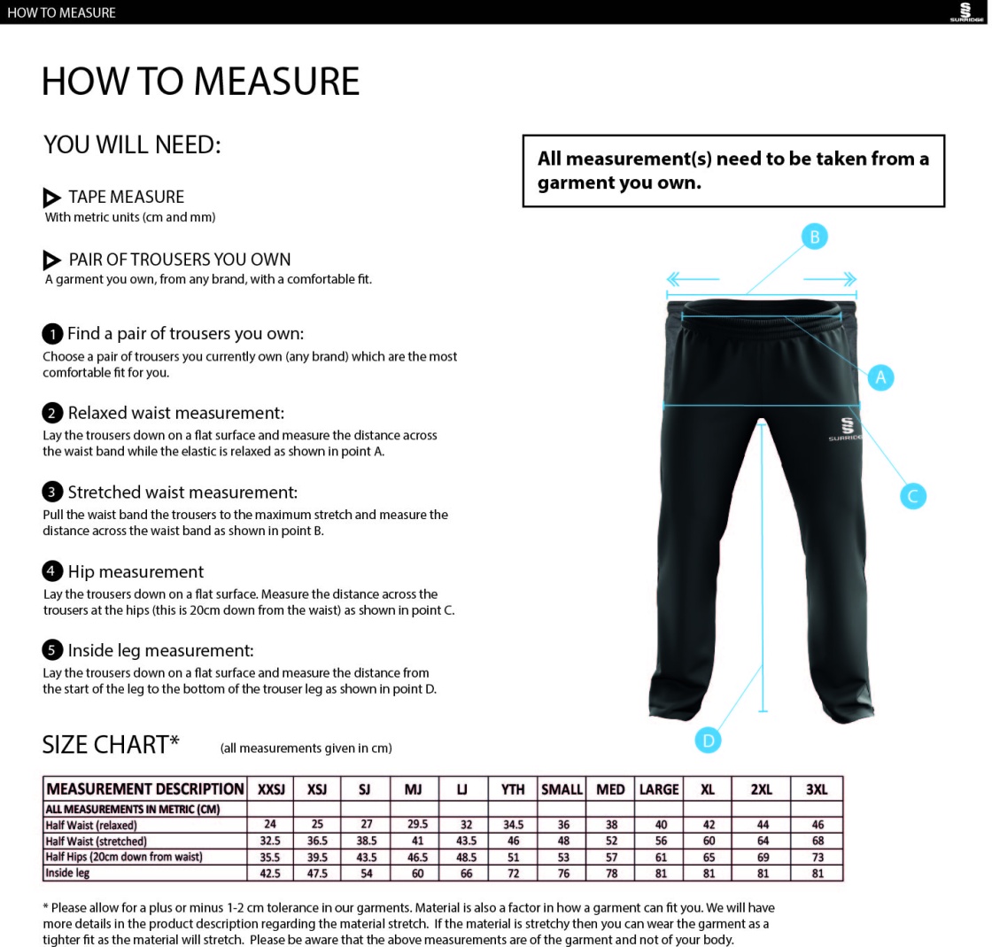 Team Greenwich - Dual Poplin Track Pant with Lycra - Unisex Fit - Size Guide