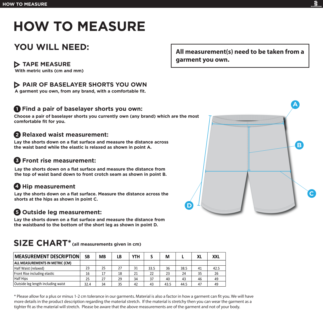 Team Greenwich - Dual Baselayer Short - Unisex Fit - Size Guide