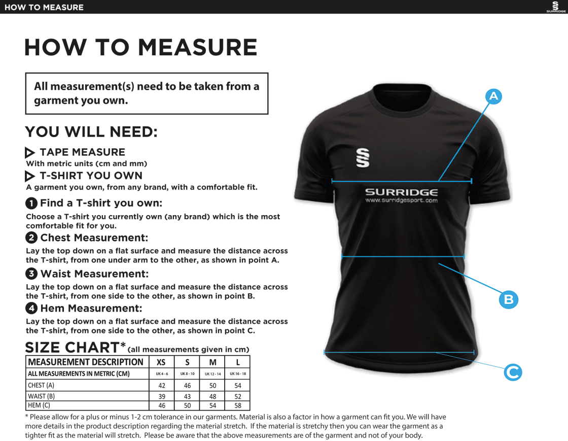 Team Greenwich - Women's Games Shirt - Size Guide