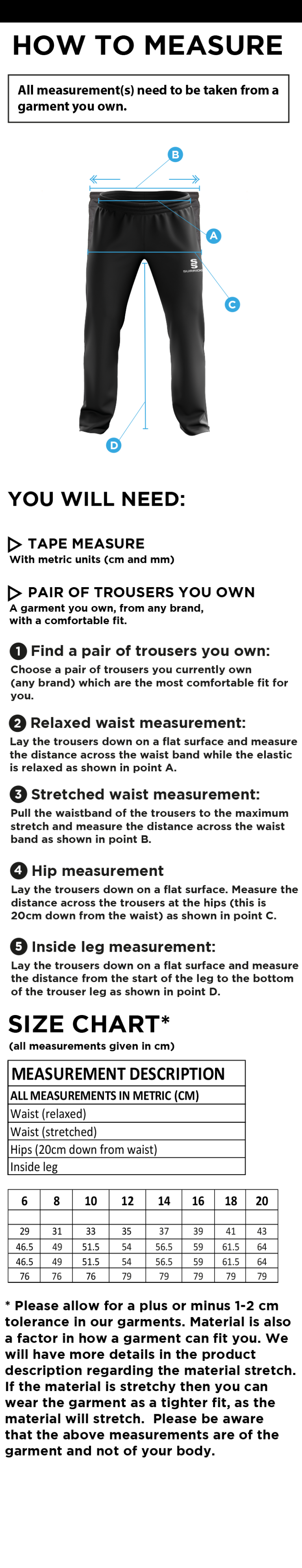 Team Greenwich - Women's Ripstop Track Pants - Size Guide