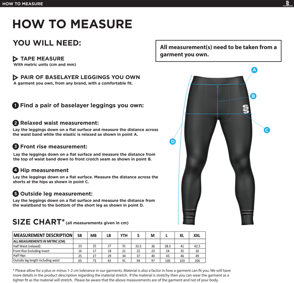 Team Greenwich - Dual Baselayer Legging - Men's Fit - Size Guide