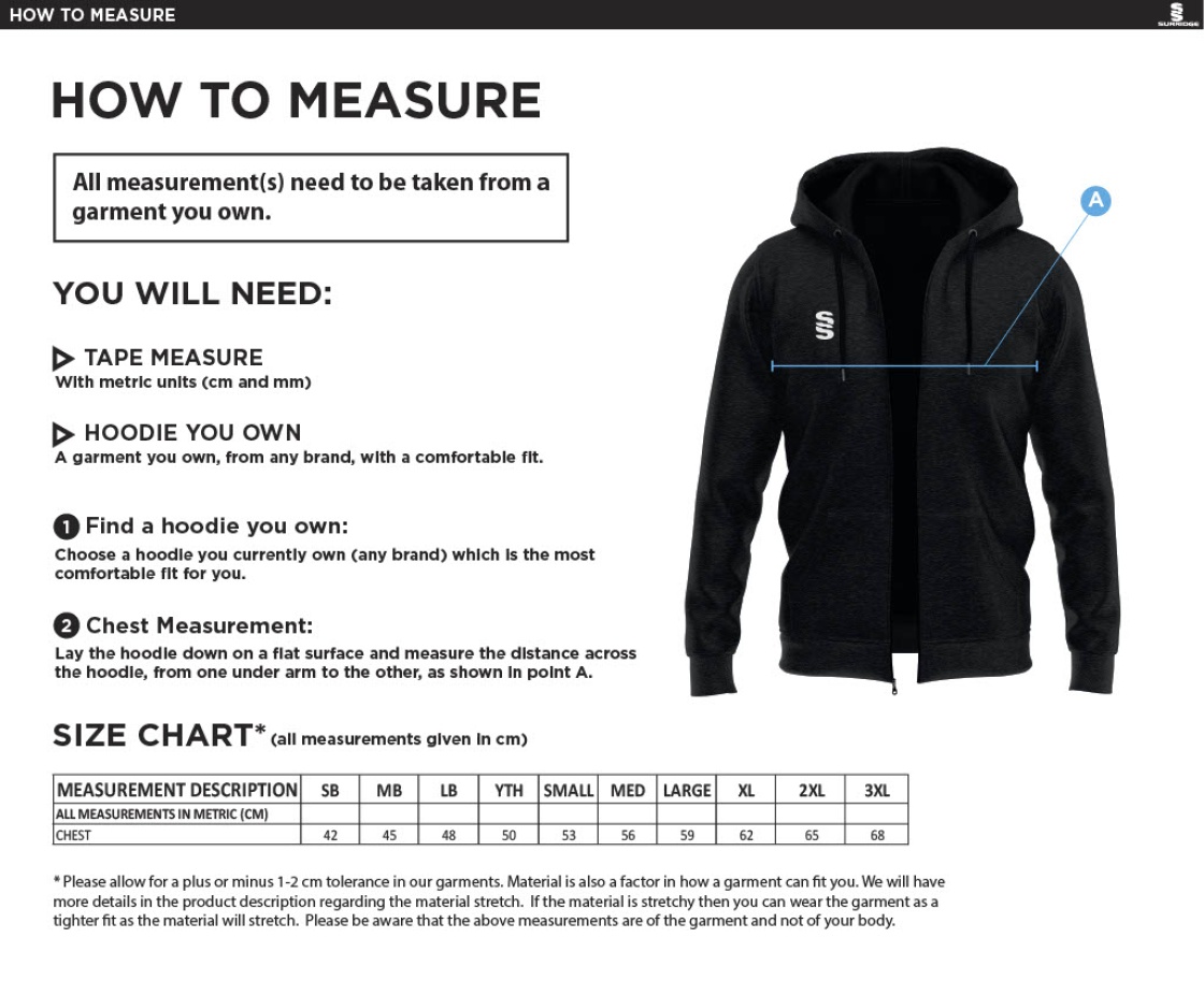 Team Greenwich - Dual Full Zip Hoody - Unisex Fit - Size Guide