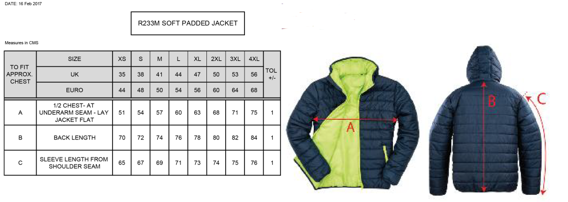 Team Greenwich - Padded Jacket - Size Guide