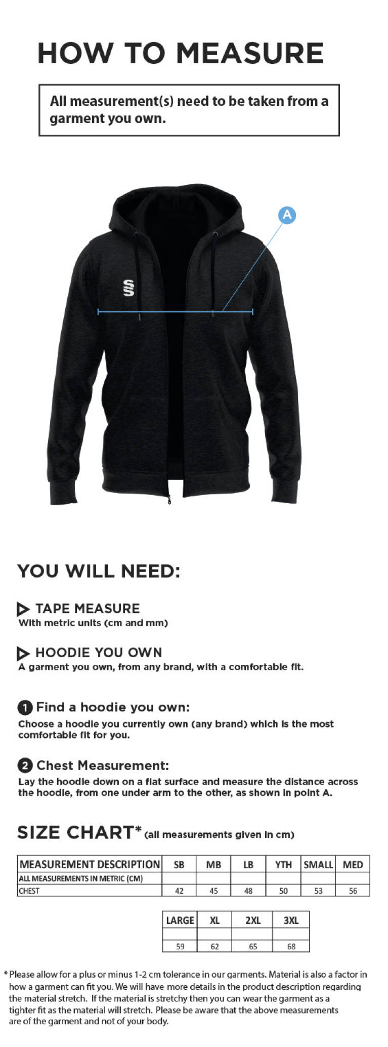 Team Greenwich - Dual Full Zip Hoody - Unisex Fit - Size Guide