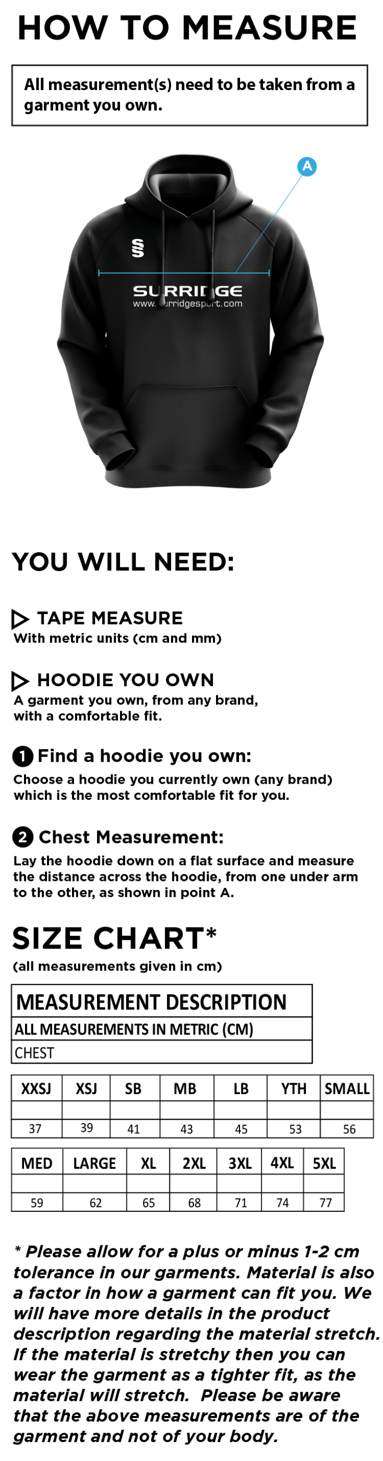 Team Greenwich - Overhead Hoodie - Size Guide