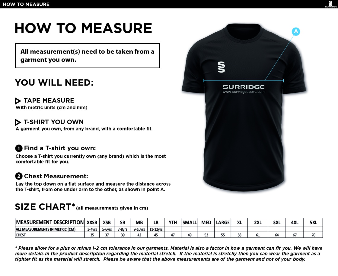 Team Greenwich - Men's Games Shirt - Size Guide