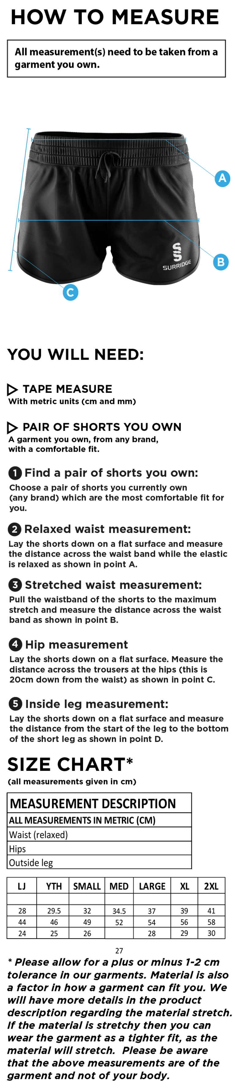 Team Greenwich - Dual Active Short - Women's Fit - Size Guide