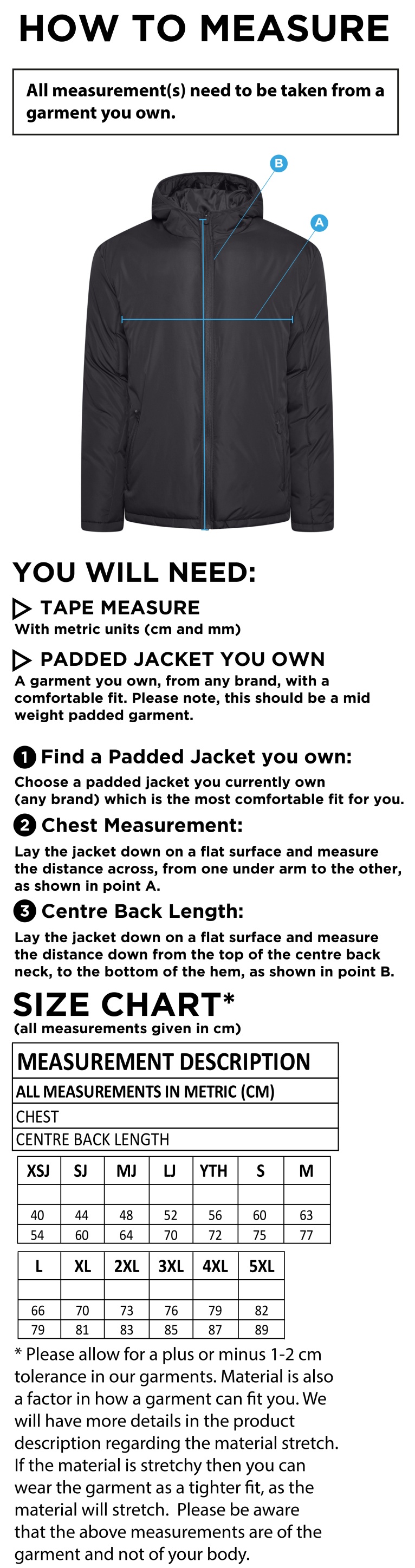 Team Greenwich - Coaches Jacket - Size Guide