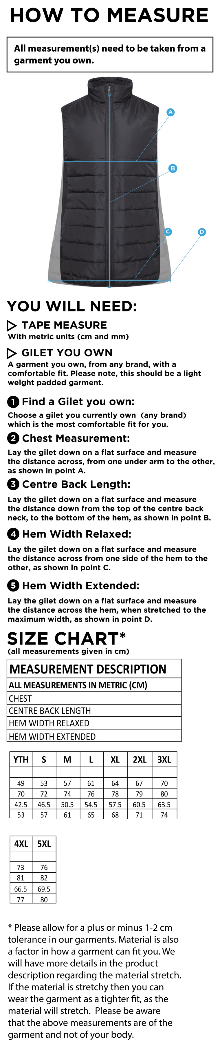 Team Greenwich - Gilet - Size Guide