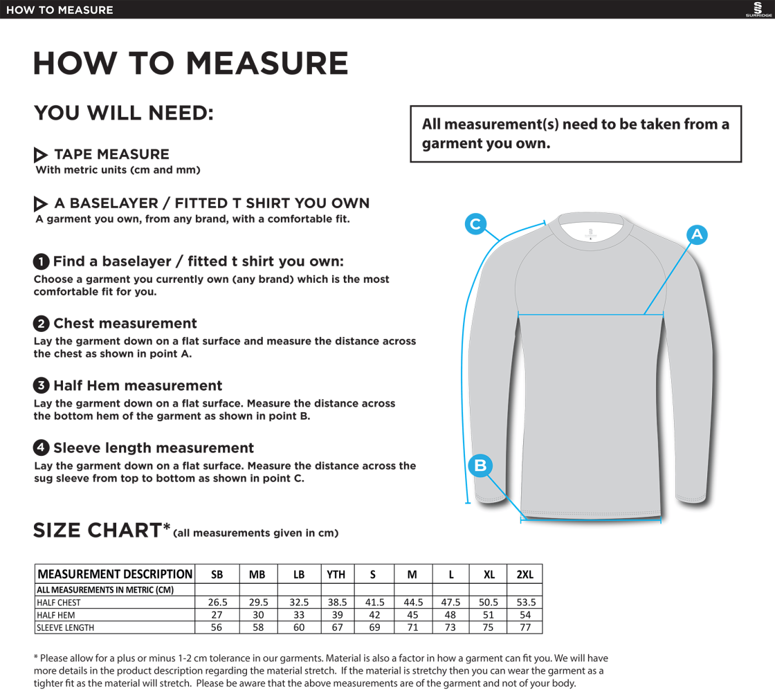 Team Greenwich - Dual Long Sleeve Baselayer - Unisex Fit - Size Guide
