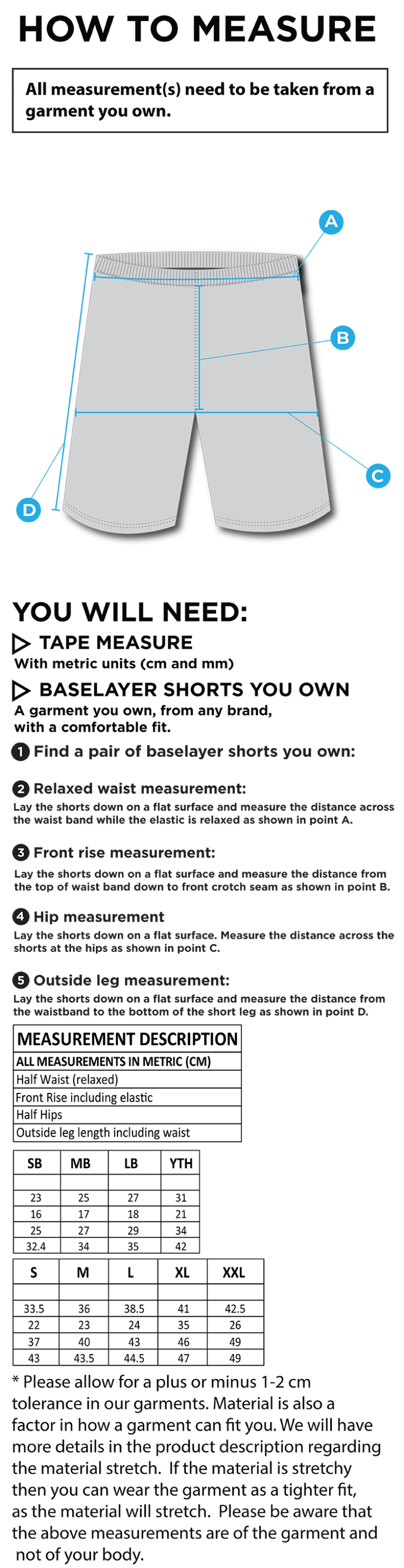 Team Greenwich - Dual Baselayer Short - Unisex Fit - Size Guide