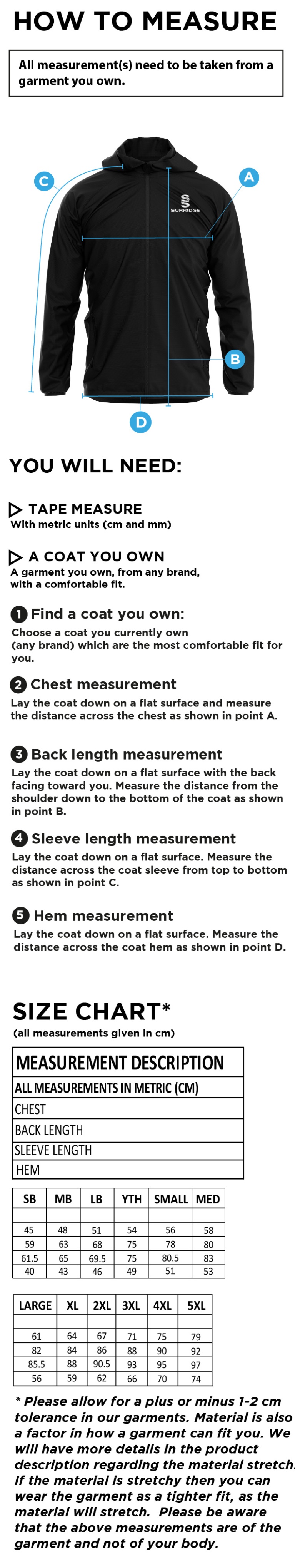 Team Greenwich - Dual Full Zip Training Jacket - Unisex Fit - Size Guide