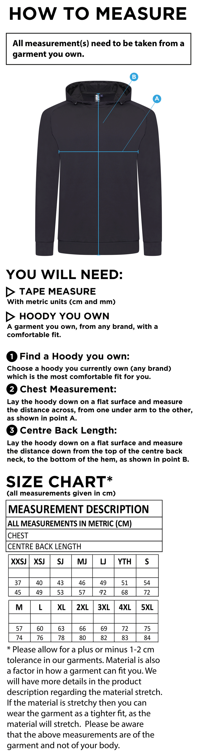 Team Greenwich - Active Hoody - Unisex Fit - Size Guide