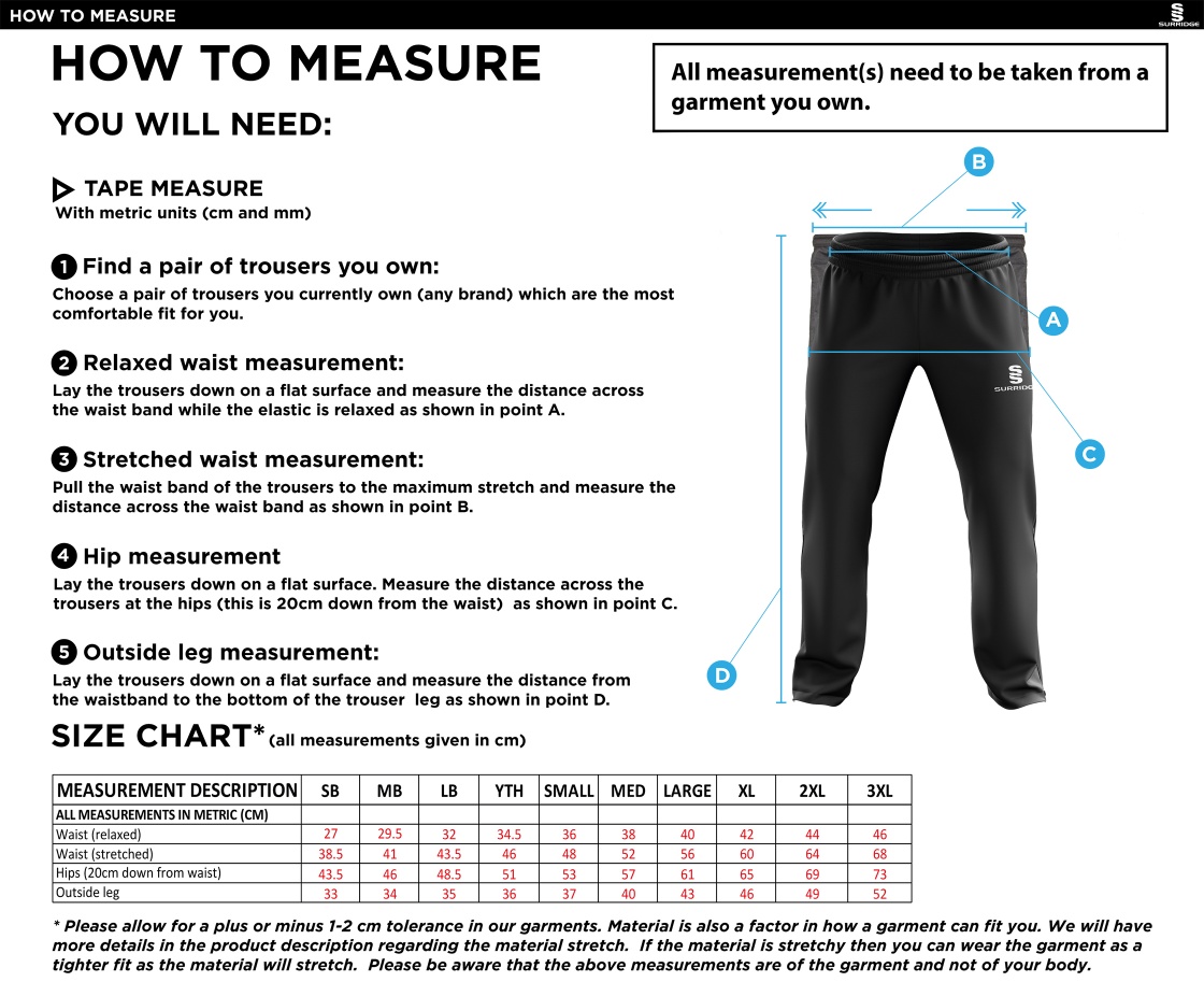 Team Greenwich - Men's Ripstop Track Pants - Size Guide