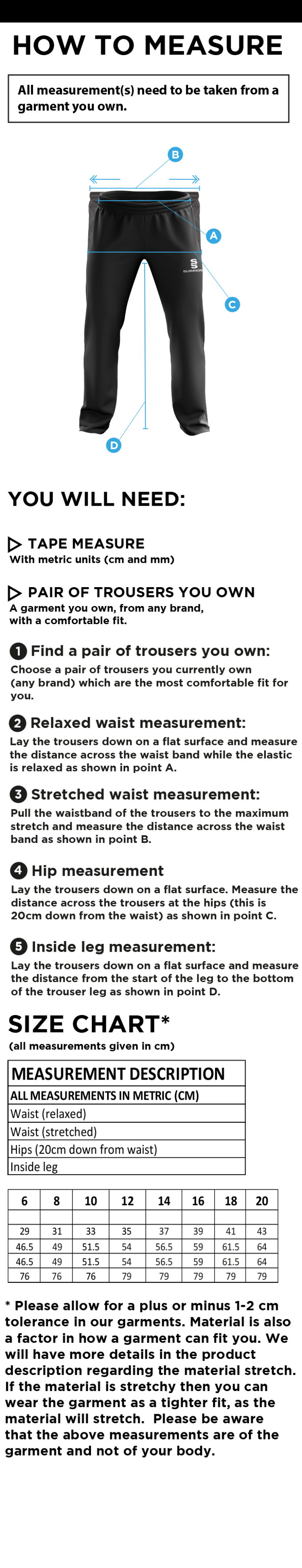 Team Greenwich - Dual Poplin Track Pant with Lycra - Women's Fit - Size Guide