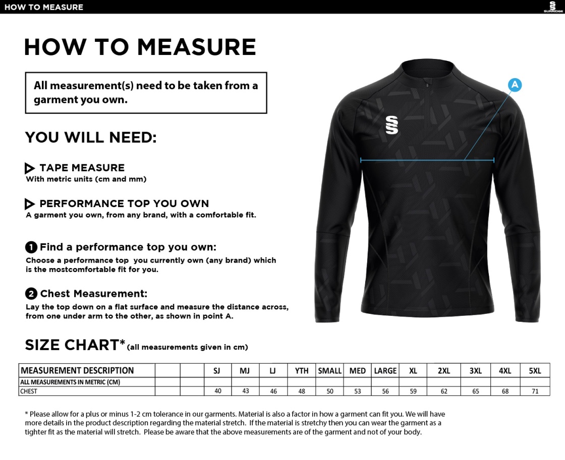 Team Greenwich - Impact 1/4 Zip Performance Top - Unisex Fit - Size Guide
