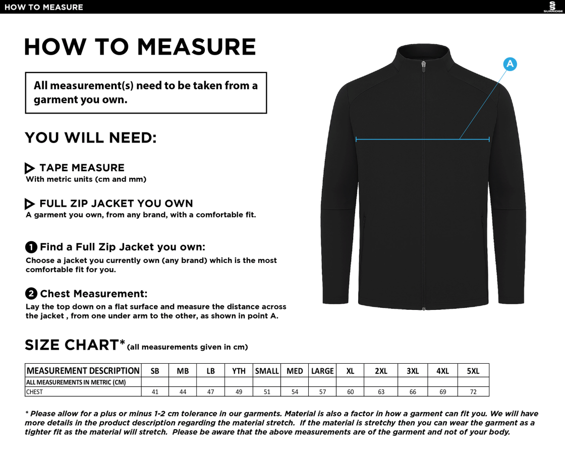 Team Greenwich - ACTIVE PRESENTATION JACKET - Size Guide
