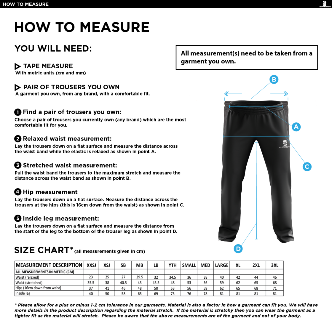 Team Greenwich - Men's Poplin Track Pant - Size Guide