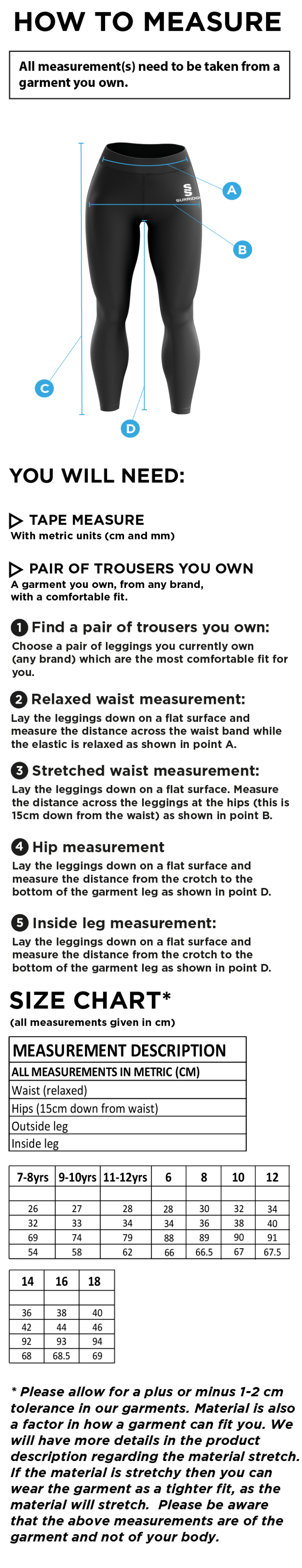Team Greenwich - Performance Full Length Leggings - Women's Fit - Size Guide