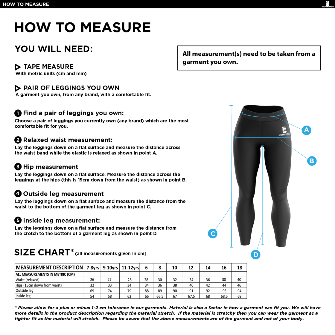 Team Greenwich - Performance Full Length Leggings - Women's Fit - Size Guide