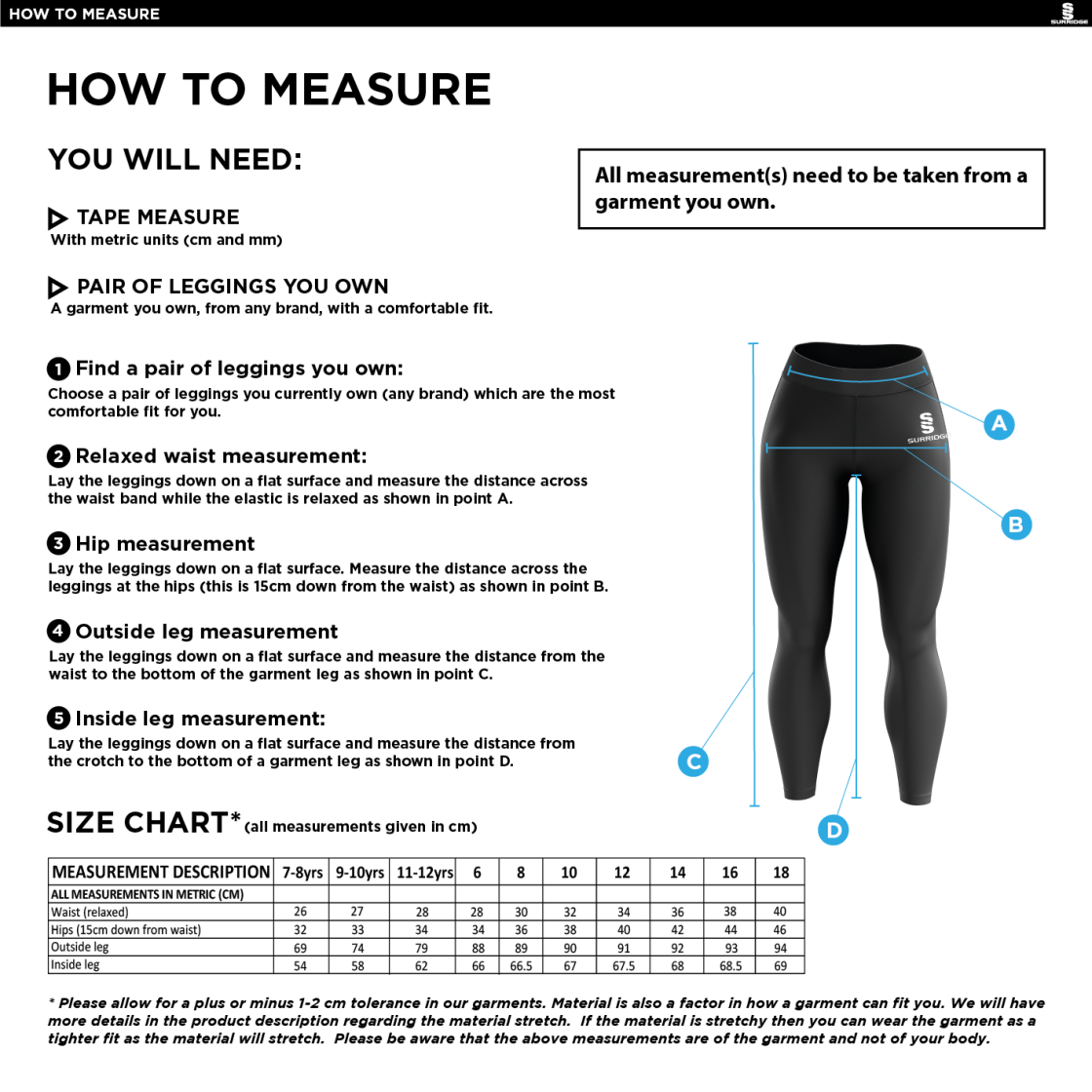 Team Greenwich - Leggings - Size Guide