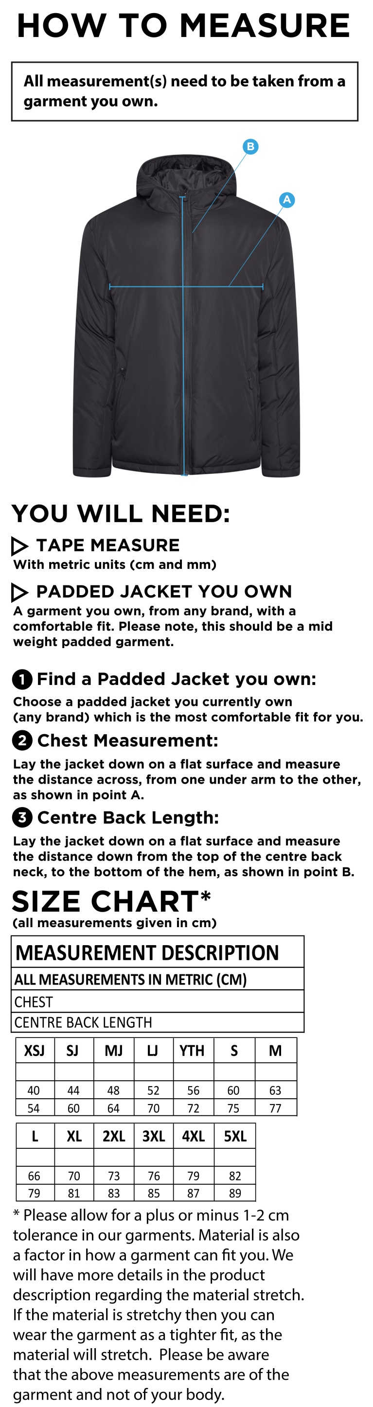 Team Greenwich - Active Padded Jacket - Unisex Fit - Size Guide