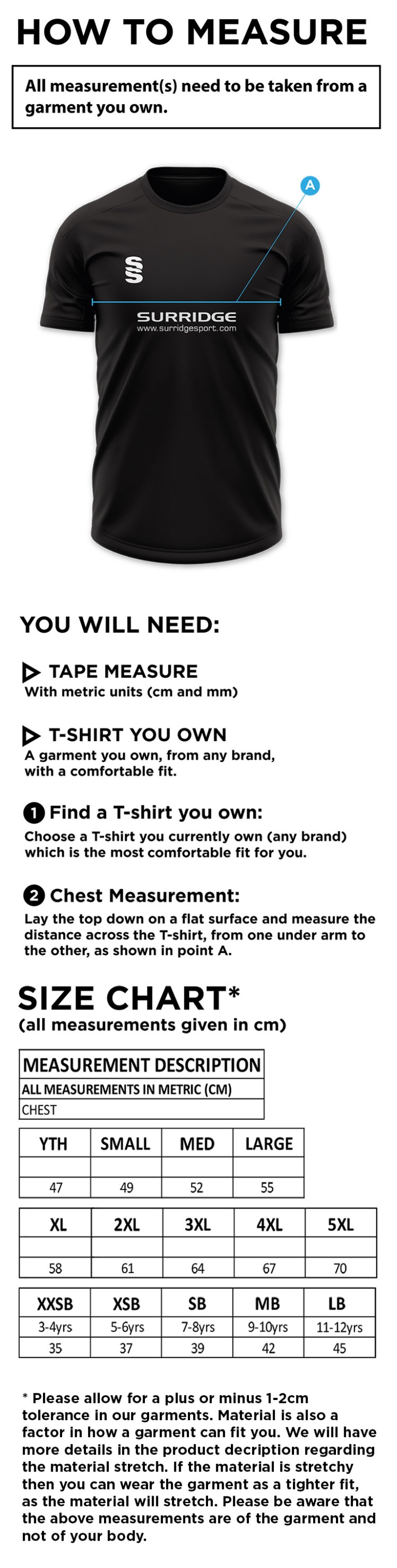 Team Greenwich - Training Shirt - Size Guide