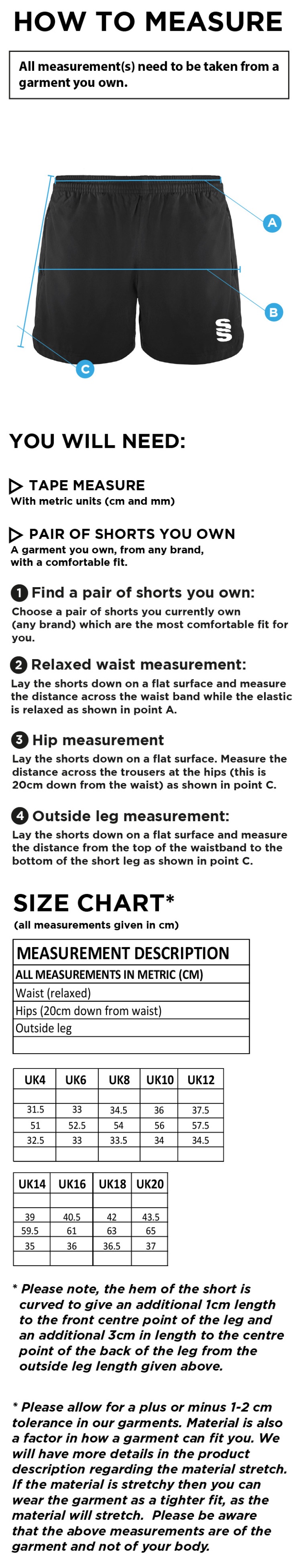 Team Greenwich - Performance Gym Short - Women's Fit - Size Guide