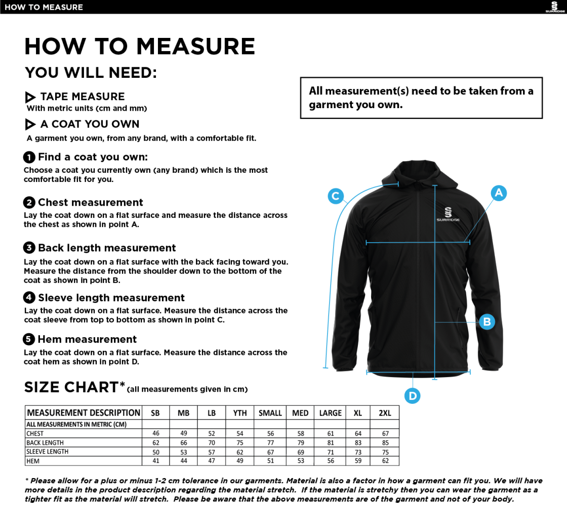 Team Greenwich - Training Jacket - Size Guide