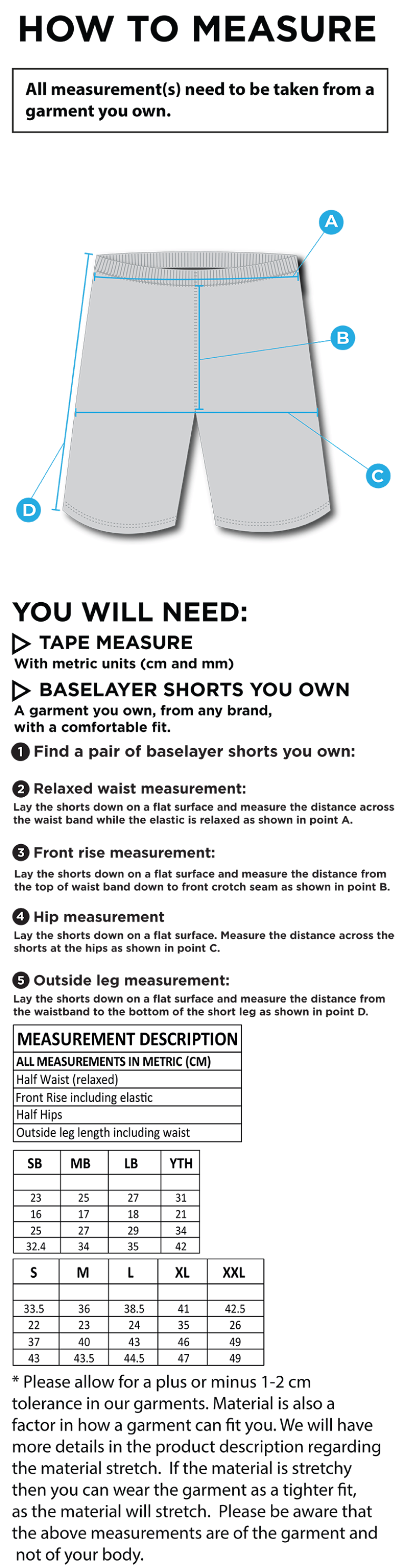 Team Greenwich - Dual Baselayer Short - Unisex Fit - Size Guide