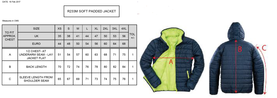 Team Greenwich - Supersoft Padded Jacket - Unisex Fit - Size Guide