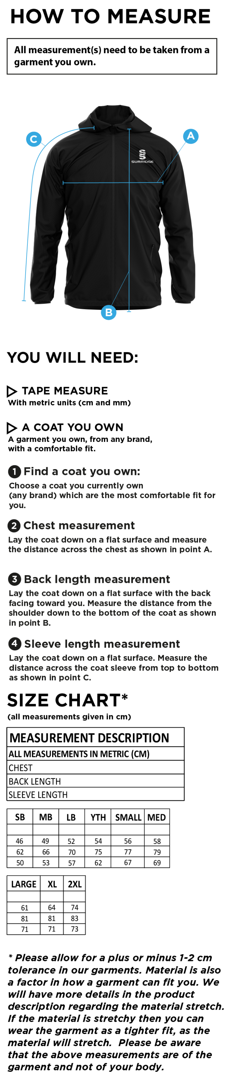 Team Greenwich - Dual Elite 1/4 Zip Hoody / Rain Jacket - Unisex Fit - Size Guide