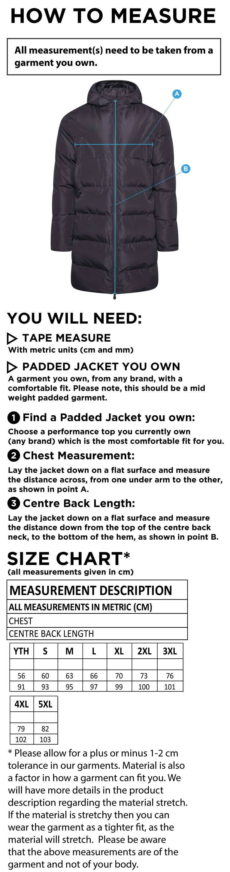Team Greenwich - Active Long Padded Jacket - Unisex Fit - Size Guide