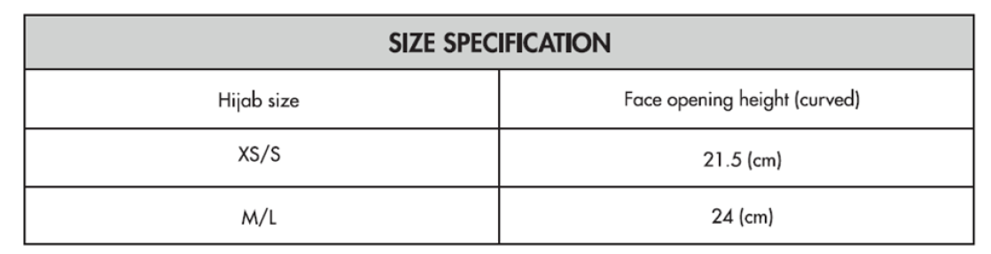 Team Greenwich - Dual Sports Hijab - Size Guide