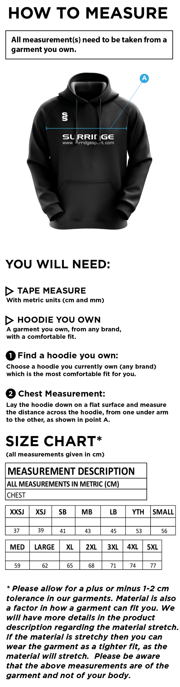 Team Greenwich - Fuse Hoody - Staff Kit - Size Guide