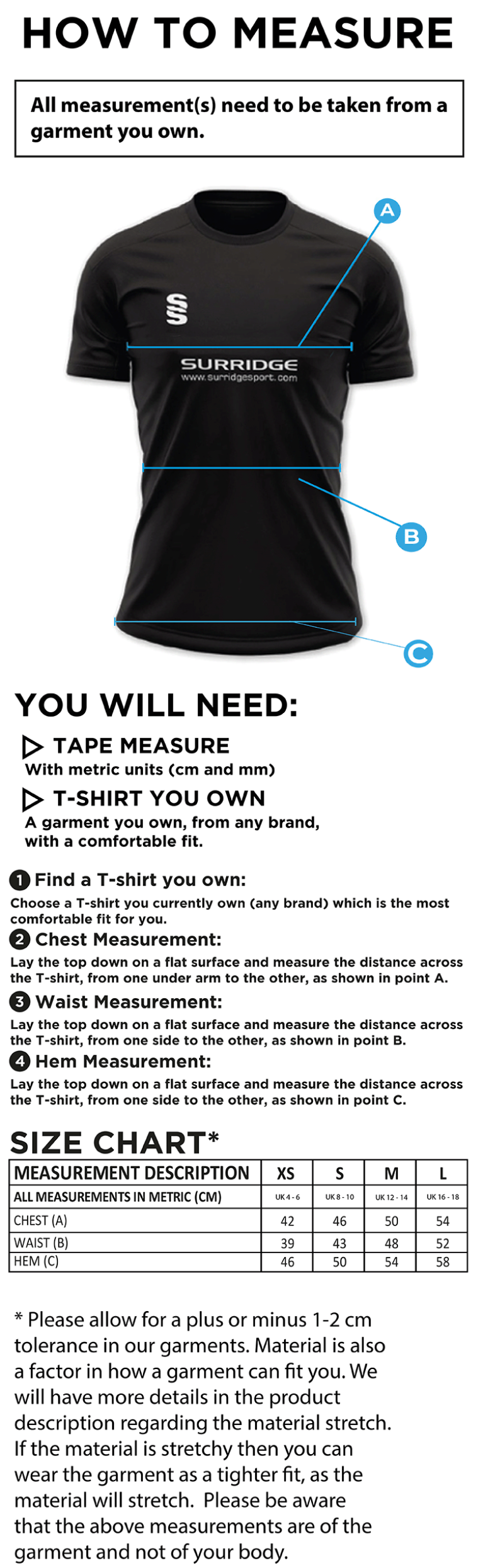 Team Greenwich - Women's Games Shirt - Size Guide