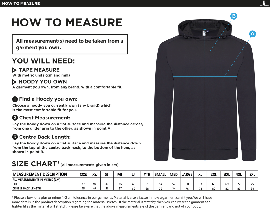Team Greenwich - Active Hoody - Unisex Fit - Size Guide