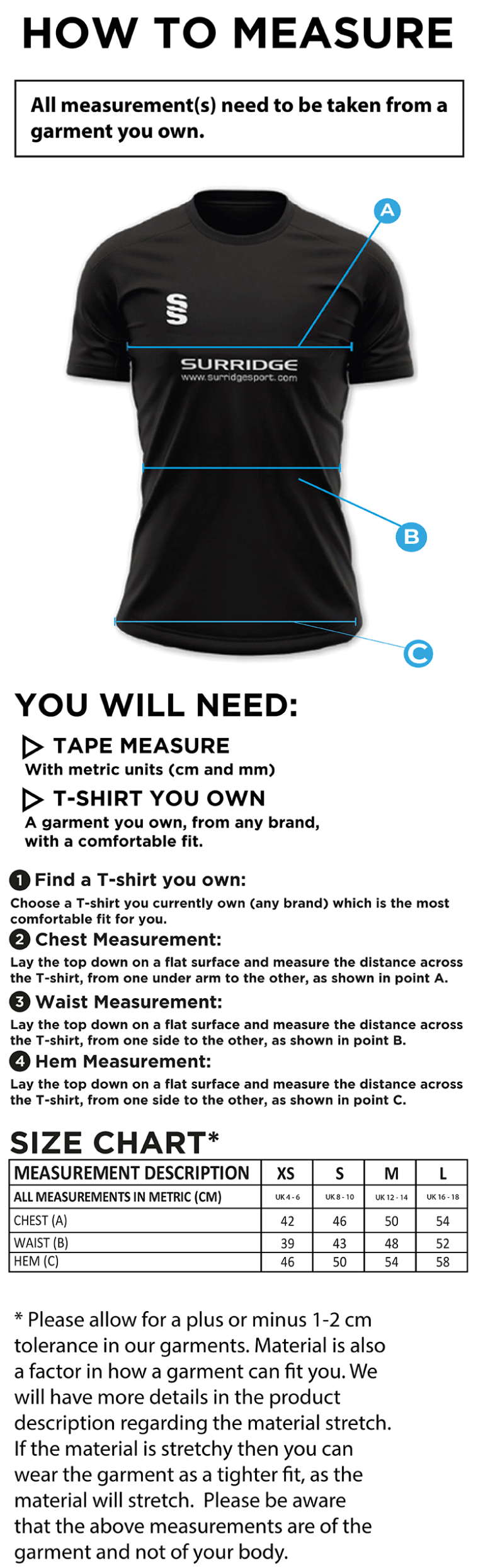 Team Greenwich - Impact T-Shirt - Women's Fit - Size Guide